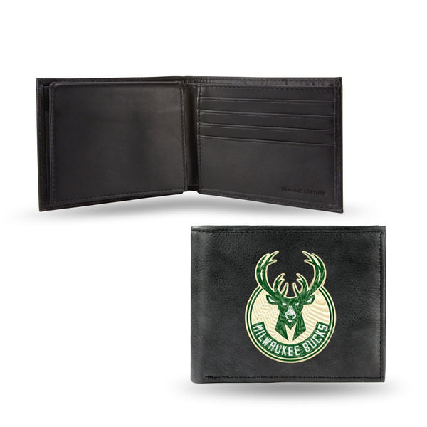 Wholesale NBA Milwaukee Bucks Embroidered Genuine Leather Billfold Wallet 3.25" x 4.25" - Slim By Rico Industries