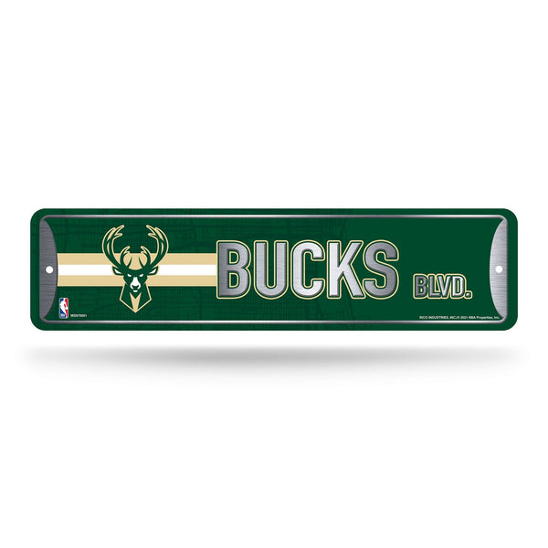 Wholesale NBA Milwaukee Bucks Metal Street Sign 4" x 15" Home Décor - Bedroom - Office - Man Cave By Rico Industries