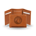 Wholesale NBA Minnesota Timberwolves Brown Embossed Genuine Leather Tri-Fold Wallet By Rico Industries