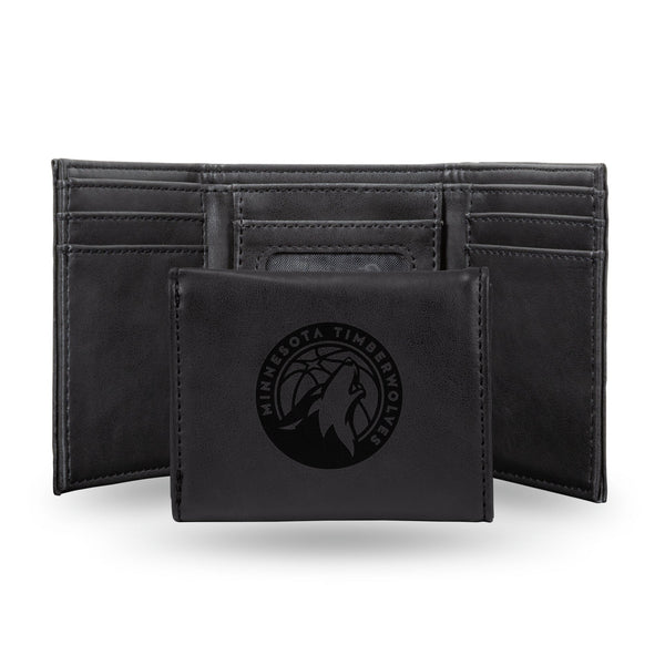 Wholesale NBA Minnesota Timberwolves Laser Engraved Black Tri-Fold Wallet - Men's Accessory By Rico Industries
