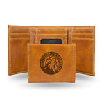Wholesale NBA Minnesota Timberwolves Laser Engraved Brown Tri-Fold Wallet - Men's Accessory By Rico Industries