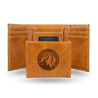 Wholesale NBA Minnesota Timberwolves Laser Engraved Brown Tri-Fold Wallet - Men's Accessory By Rico Industries