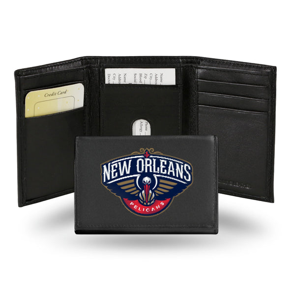 Wholesale NBA New Orleans Pelicans Embroidered Genuine Leather Tri-fold Wallet 3.25" x 4.25" - Slim By Rico Industries