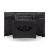 Wholesale NBA New Orleans Pelicans Laser Engraved Black Tri-Fold Wallet - Men's Accessory By Rico Industries