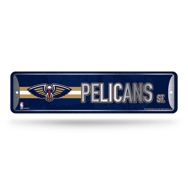 Wholesale NBA New Orleans Pelicans Metal Street Sign 4" x 15" Home Décor - Bedroom - Office - Man Cave By Rico Industries