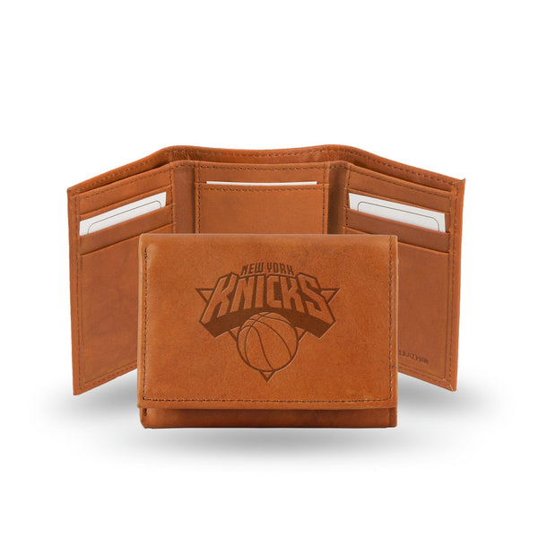 Wholesale NBA New York Knicks Brown Embossed Genuine Leather Tri-Fold Wallet By Rico Industries