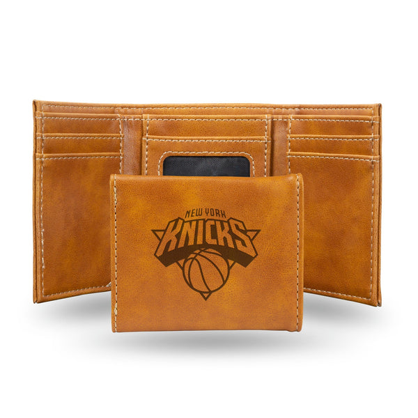 Wholesale NBA New York Knicks Laser Engraved Brown Tri-Fold Wallet - Men's Accessory By Rico Industries