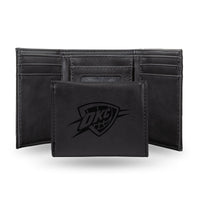 Wholesale NBA Oklahoma City Thunder Laser Engraved Black Tri-Fold Wallet - Men's Accessory By Rico Industries