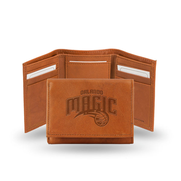 Wholesale NBA Orlando Magic Brown Embossed Genuine Leather Tri-Fold Wallet By Rico Industries