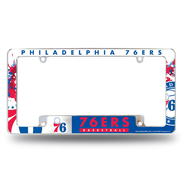 Wholesale NBA Philadelphia 76ers 12" x 6" Chrome All Over Automotive License Plate Frame for Car/Truck/SUV By Rico Industries