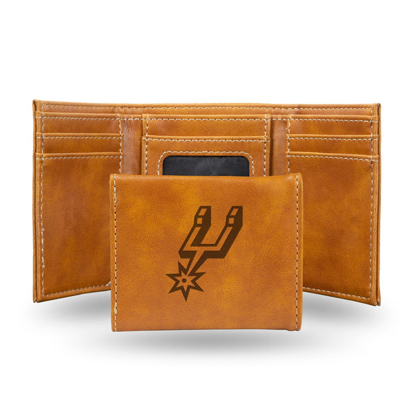 Wholesale NBA San Antonio Spurs Laser Engraved Brown Tri-Fold Wallet - Men's Accessory By Rico Industries