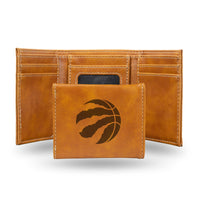 Wholesale NBA Toronto Raptors Laser Engraved Brown Tri-Fold Wallet - Men's Accessory By Rico Industries