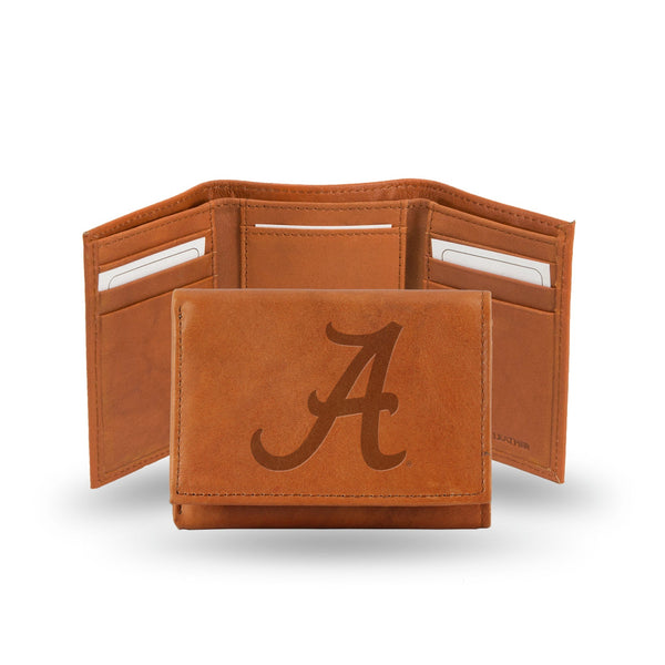 Wholesale NCAA Alabama Crimson Tide Brown Embossed Genuine Leather Tri-Fold Wallet By Rico Industries