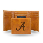 Wholesale NCAA Alabama Crimson Tide Laser Engraved Brown Tri-Fold Wallet - Men's Accessory By Rico Industries