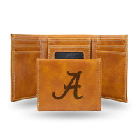 Wholesale NCAA Alabama Crimson Tide Laser Engraved Brown Tri-Fold Wallet - Men's Accessory By Rico Industries