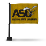 Wholesale NCAA Alabama State Hornets Double Sided Car Flag - 16" x 19" - Strong Black Pole that Hooks Onto Car/Truck/Automobile By Rico Industries