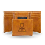 Wholesale NCAA Appalachian State Mountaineers Laser Engraved Brown Tri-Fold Wallet - Men's Accessory By Rico Industries