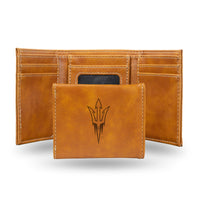 Wholesale NCAA Arizona State Sun Devils Laser Engraved Brown Tri-Fold Wallet - Men's Accessory By Rico Industries