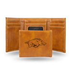 Wholesale NCAA Arkansas Razorbacks Laser Engraved Brown Tri-Fold Wallet - Men's Accessory By Rico Industries