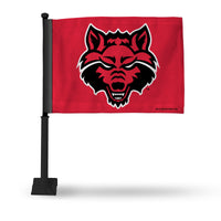 Wholesale NCAA Arkansas State Red Wolves Double Sided Car Flag - 16" x 19" - Strong Black Pole that Hooks Onto Car/Truck/Automobile By Rico Industries