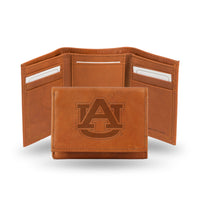 Wholesale NCAA Auburn Tigers Brown Embossed Genuine Leather Tri-Fold Wallet By Rico Industries