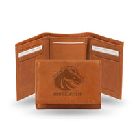 Wholesale NCAA Boise State Broncos Brown Embossed Genuine Leather Tri-Fold Wallet By Rico Industries