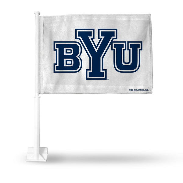 Wholesale NCAA BYU Cougars Double Sided Car Flag - 16" x 19" - Strong Pole that Hooks Onto Car/Truck/Automobile By Rico Industries