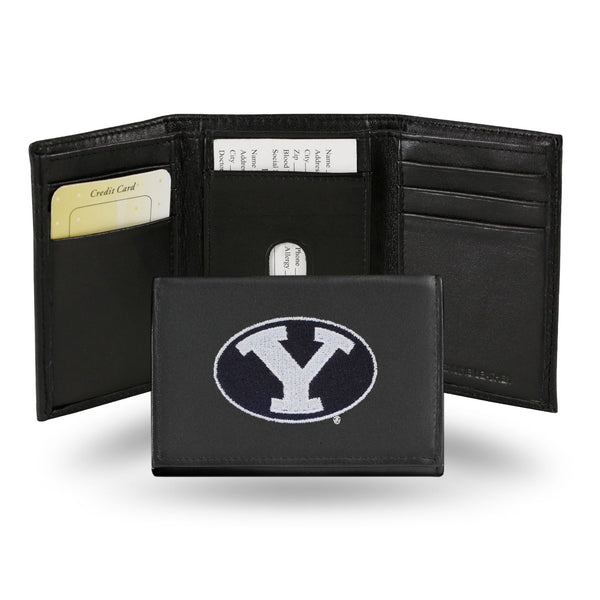 Wholesale NCAA BYU Cougars Embroidered Genuine Leather Tri-fold Wallet 3.25" x 4.25" - Slim By Rico Industries
