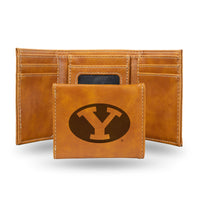 Wholesale NCAA BYU Cougars Laser Engraved Brown Tri-Fold Wallet - Men's Accessory By Rico Industries