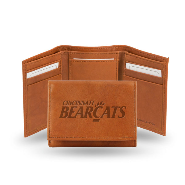 Wholesale NCAA Cincinnati Bearcats Brown Embossed Genuine Leather Tri-Fold Wallet By Rico Industries