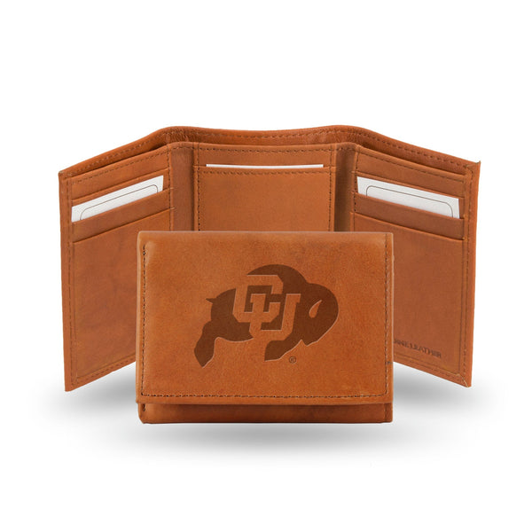 Wholesale NCAA Colorado Buffaloes Brown Embossed Genuine Leather Tri-Fold Wallet By Rico Industries