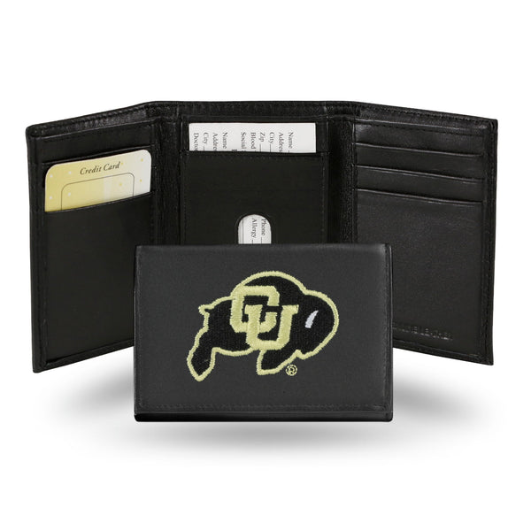 Wholesale NCAA Colorado Buffaloes Embroidered Genuine Leather Tri-fold Wallet 3.25" x 4.25" - Slim By Rico Industries