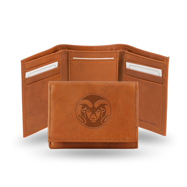 Wholesale NCAA Colorado State Rams Brown Embossed Genuine Leather Tri-Fold Wallet By Rico Industries