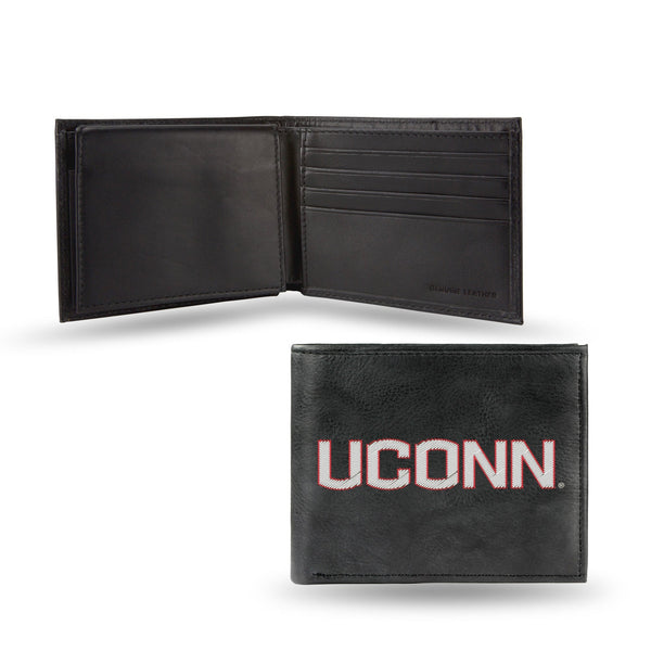 Wholesale NCAA Connecticut Huskies Embroidered Genuine Leather Billfold Wallet 3.25" x 4.25" - Slim By Rico Industries