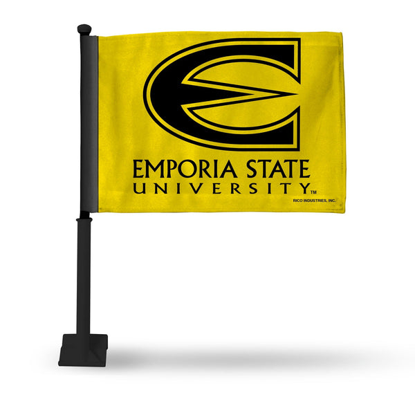 Wholesale NCAA Emporia State Hornets Double Sided Car Flag - 16" x 19" - Strong Black Pole that Hooks Onto Car/Truck/Automobile By Rico Industries