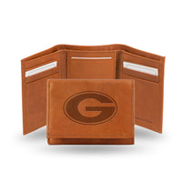 Wholesale NCAA Georgia Bulldogs Brown Embossed Genuine Leather Tri-Fold Wallet By Rico Industries