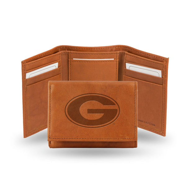 Wholesale NCAA Georgia Bulldogs Brown Embossed Genuine Leather Tri-Fold Wallet By Rico Industries