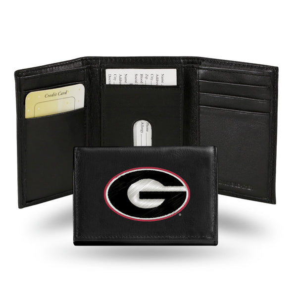 Wholesale NCAA Georgia Bulldogs Embroidered Genuine Leather Tri-fold Wallet 3.25" x 4.25" - Slim By Rico Industries