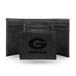 Wholesale NCAA Georgia Bulldogs Laser Engraved Black Tri-Fold Wallet - Men's Accessory By Rico Industries