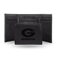 Wholesale NCAA Georgia Bulldogs Laser Engraved Black Tri-Fold Wallet - Men's Accessory By Rico Industries