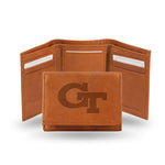 Wholesale NCAA Georgia Tech Yellow Jackets Brown Embossed Genuine Leather Tri-Fold Wallet By Rico Industries
