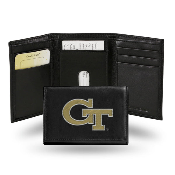 Wholesale NCAA Georgia Tech Yellow Jackets Embroidered Genuine Leather Tri-fold Wallet 3.25" x 4.25" - Slim By Rico Industries