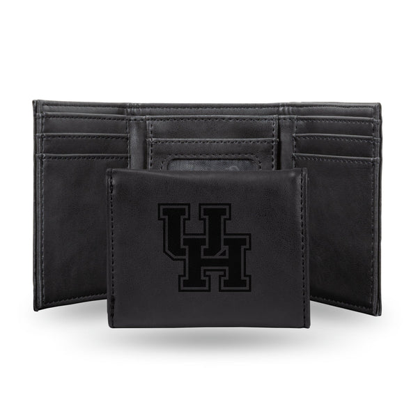 Wholesale NCAA Houston Cougars Laser Engraved Black Tri-Fold Wallet - Men's Accessory By Rico Industries