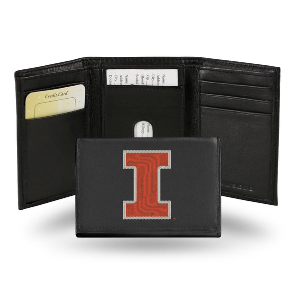 Wholesale NCAA Illinois Fighting Illini Embroidered Genuine Leather Tri-fold Wallet 3.25" x 4.25" - Slim By Rico Industries