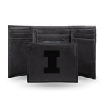 Wholesale NCAA Illinois Fighting Illini Laser Engraved Black Tri-Fold Wallet - Men's Accessory By Rico Industries