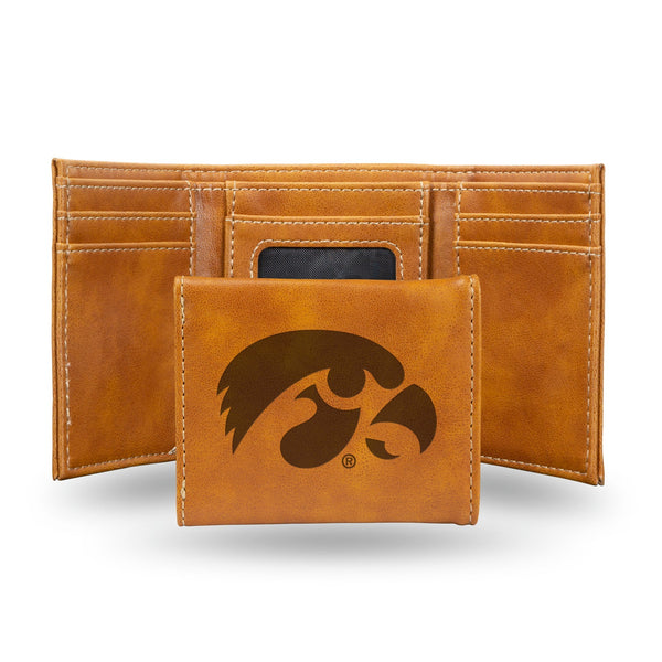 Wholesale NCAA Iowa Hawkeyes Laser Engraved Brown Tri-Fold Wallet - Men's Accessory By Rico Industries