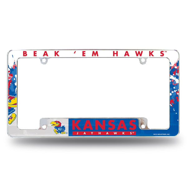 Wholesale NCAA Kansas Jayhawks 12" x 6" Chrome All Over Automotive License Plate Frame for Car/Truck/SUV By Rico Industries
