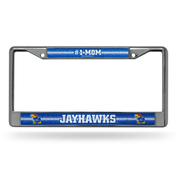 Wholesale NCAA Kansas Jayhawks 12" x 6" Silver Bling Chrome Car/Truck/SUV Auto Accessory By Rico Industries