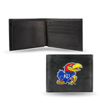 Wholesale NCAA Kansas Jayhawks Embroidered Genuine Leather Billfold Wallet 3.25" x 4.25" - Slim By Rico Industries