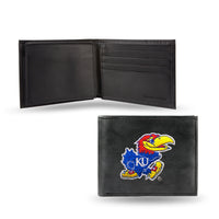 Wholesale NCAA Kansas Jayhawks Embroidered Genuine Leather Billfold Wallet 3.25" x 4.25" - Slim By Rico Industries